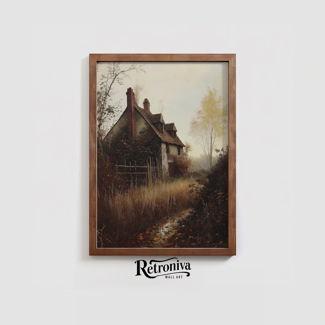 Old English Cottage in Autumn Grasses Rustic Fall Landscape Poster - Image 4