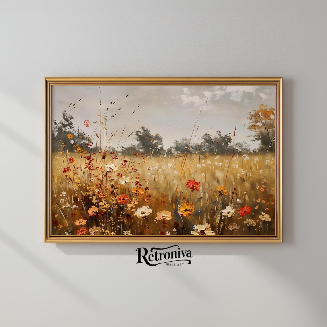Fall Wildflower Field Oil Painting, Vintage Landscape Art Print - Image 2