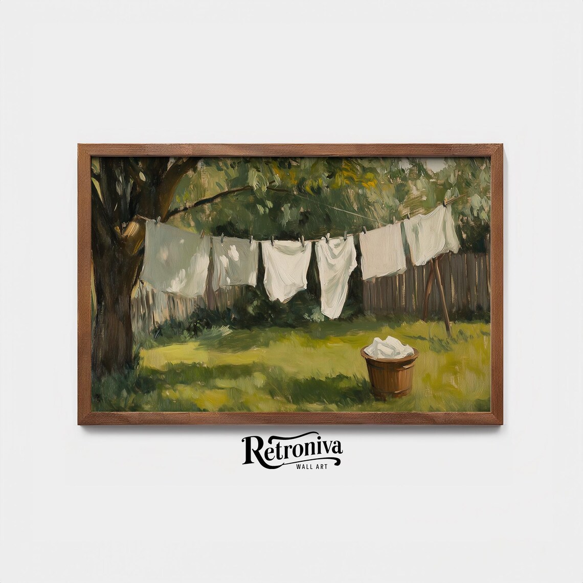 Drying Laundry Scene In The Garden, Vintage Art Print - Image 3