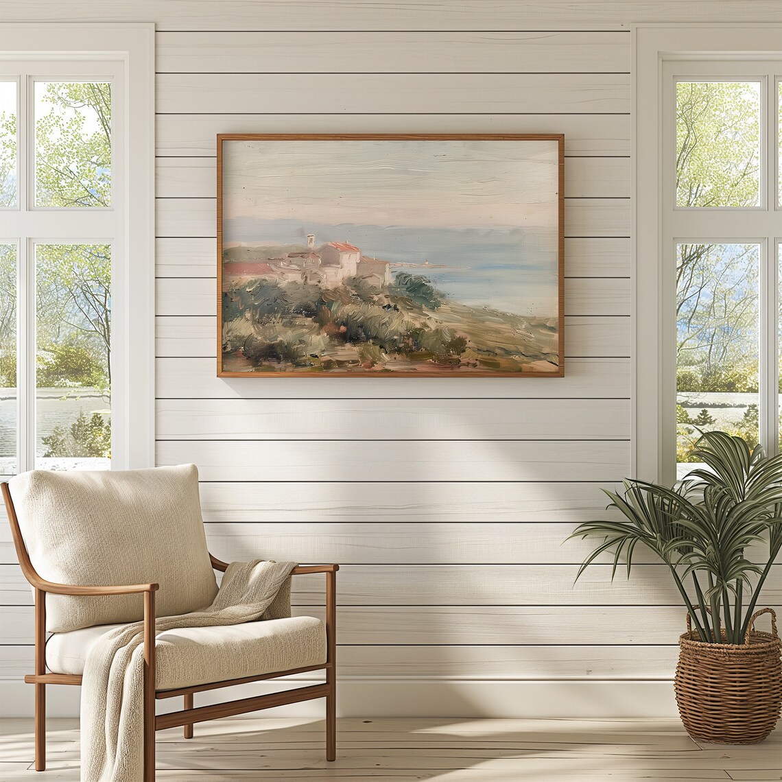 Coastal Village Hill Vintage Mediterranean Seascape Painting Poster - Image 3