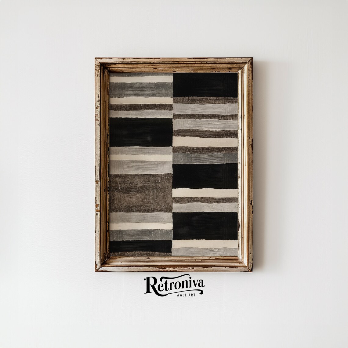 Black And White Striped Blocks Abstract Textured Modern Art Print - Image 6