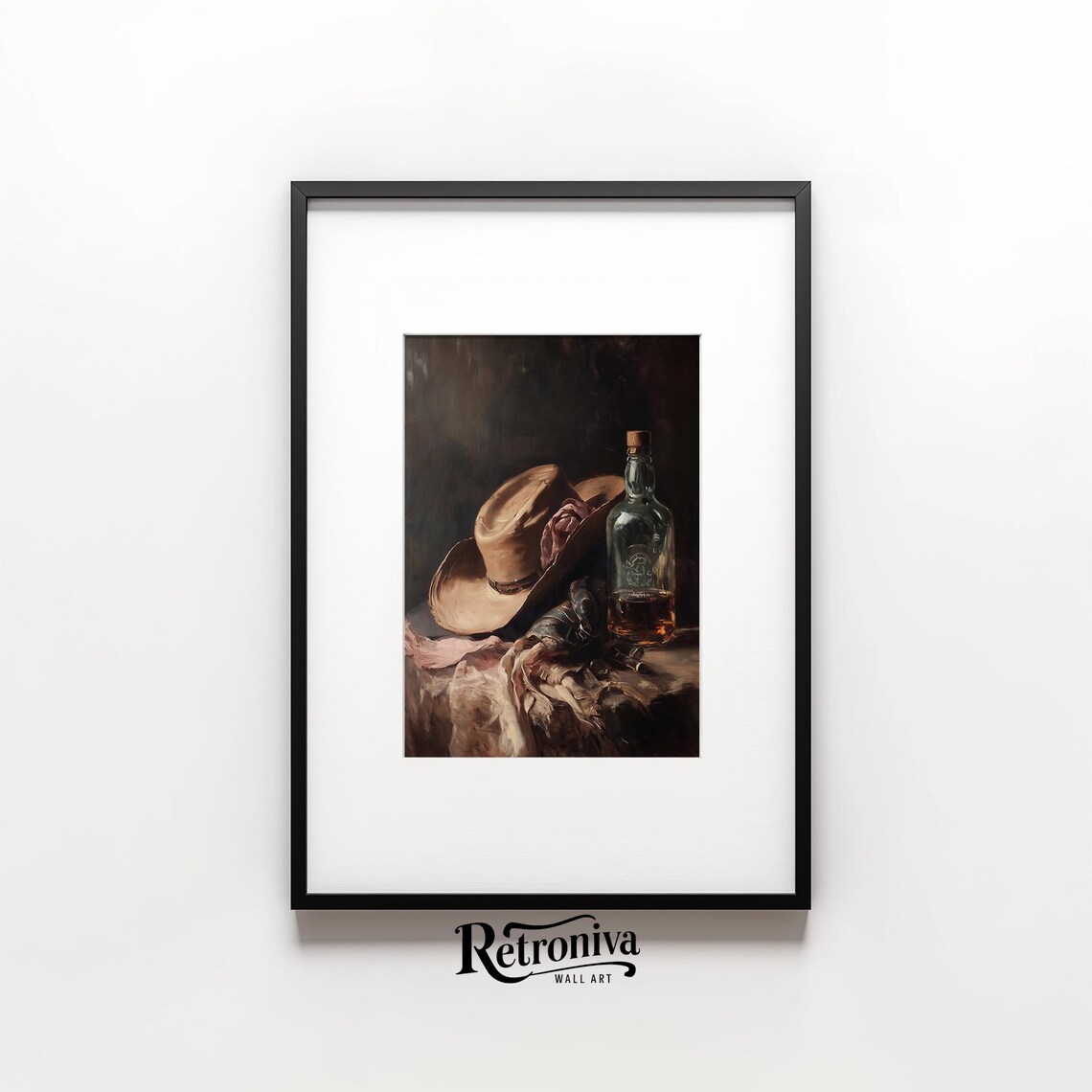 Cowboy Hat and Whiskey Bottle Vintage Western Still Life Poster - Image 4