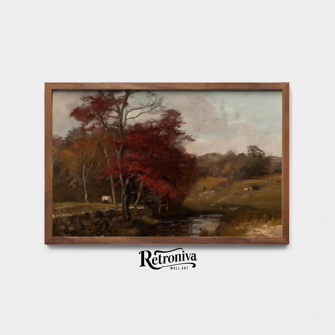 Moody Autumn Countryside With Red Trees And Grazing Cows Poster - Image 4