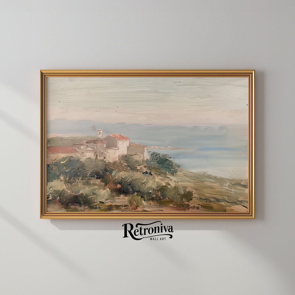 Coastal Village Hill Vintage Mediterranean Seascape Painting Poster - Image 2