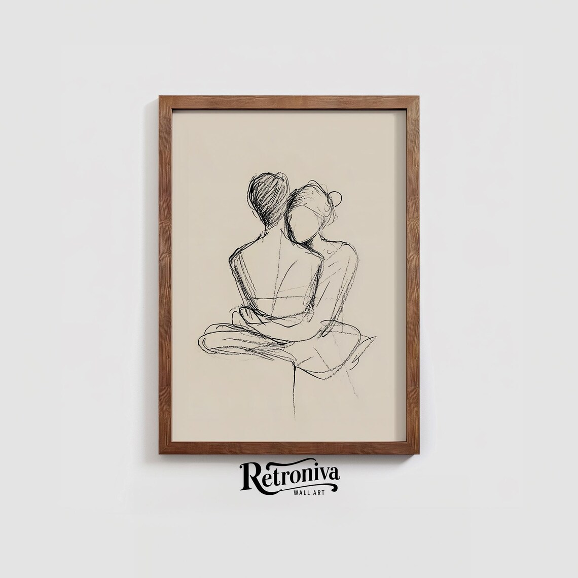 Vintage Hugging Love Couple Sketch Print - Image 2