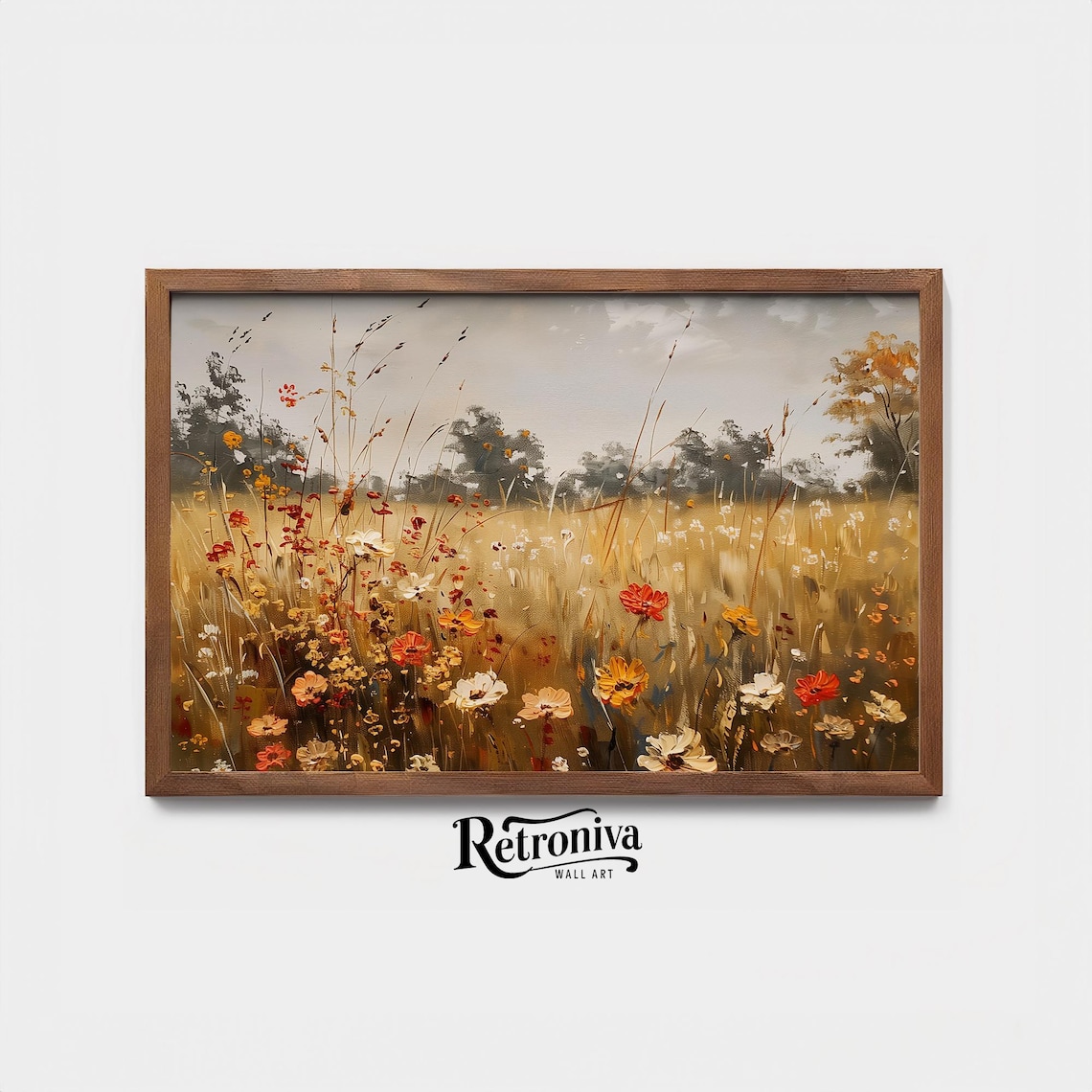 Fall Wildflower Field Oil Painting, Vintage Landscape Art Print - Image 4