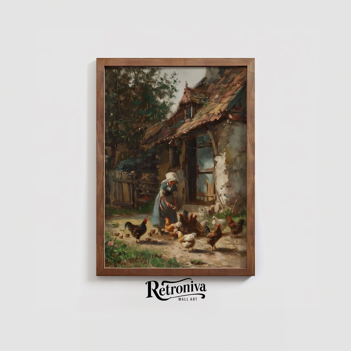 Woman Feeding Chickens Vintage Farmhouse Art Print - Image 4