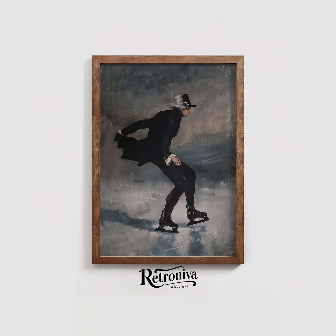 Victorian Gentleman Ice Skating in Top Hat Moody Winter Painting Poster - Image 4