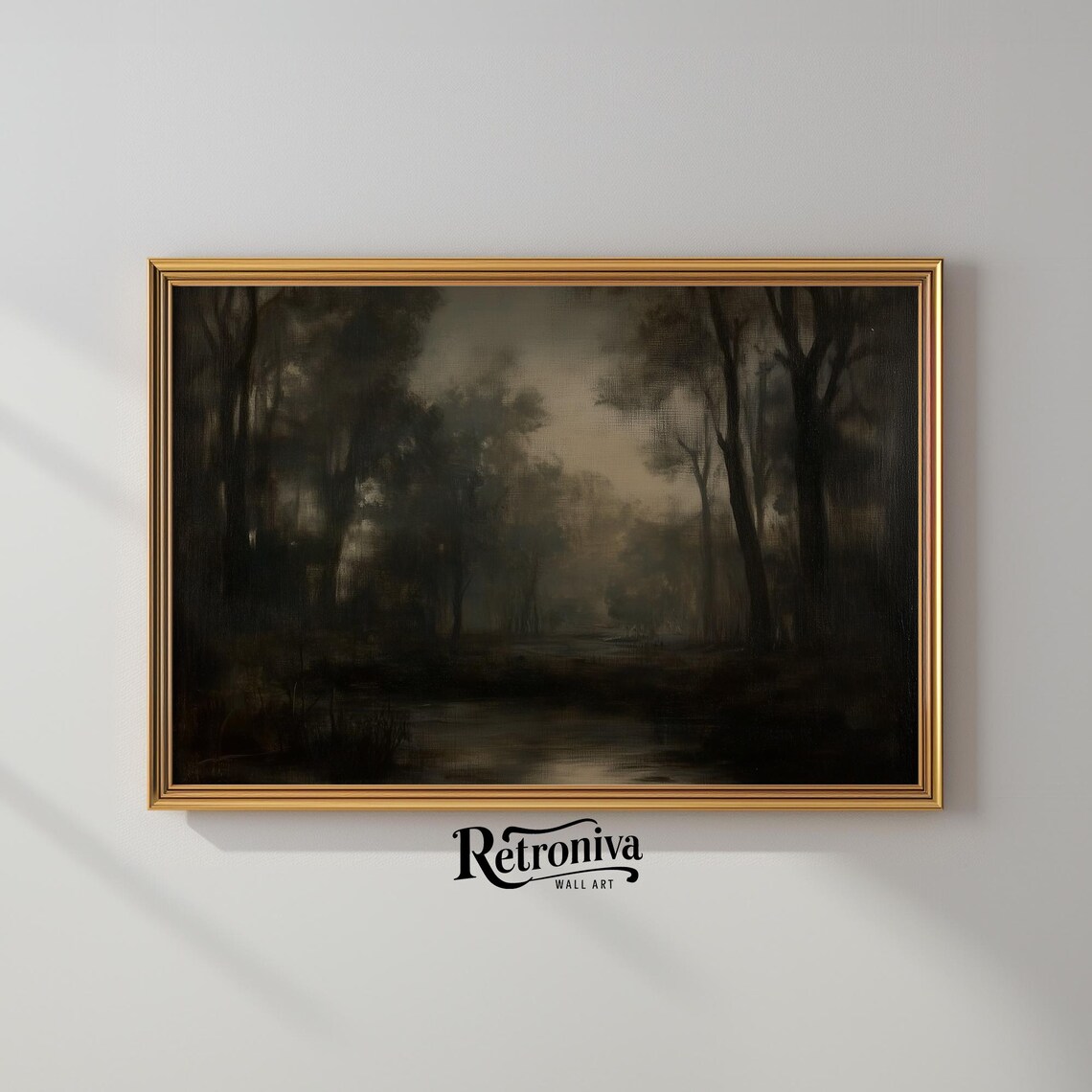Dark Moody Night Forest Misty Trees Vintage Nocturnal Landscape Poster - Image 2