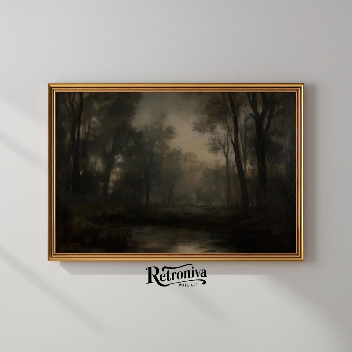 Muted Country Night Landscape Vintage Oil Painting Moody Creek Antique Wall Art Dark Academia Print Retroniva Art Ngt 003 - Image 2