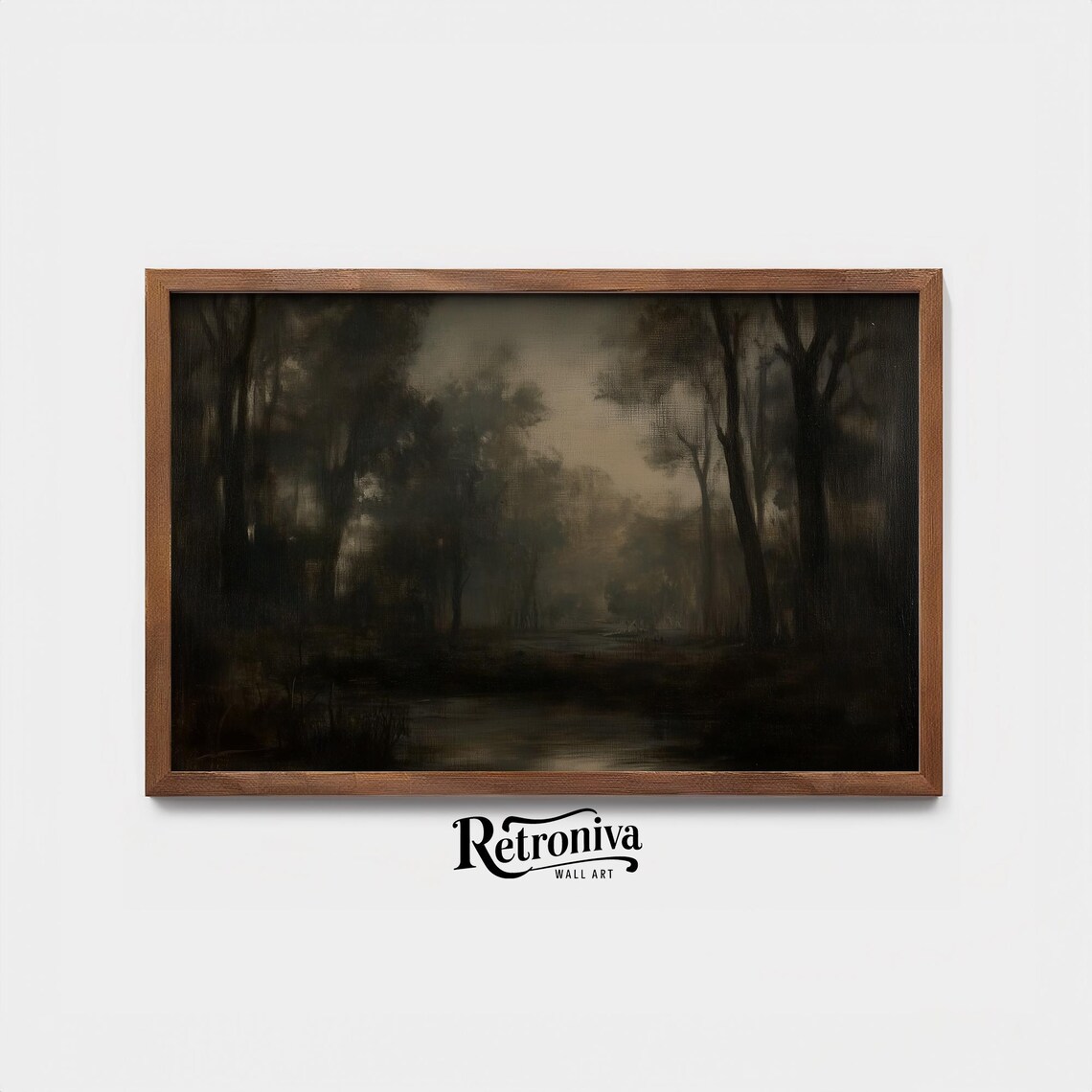 Dark Moody Night Forest Misty Trees Vintage Nocturnal Landscape Poster - Image 3