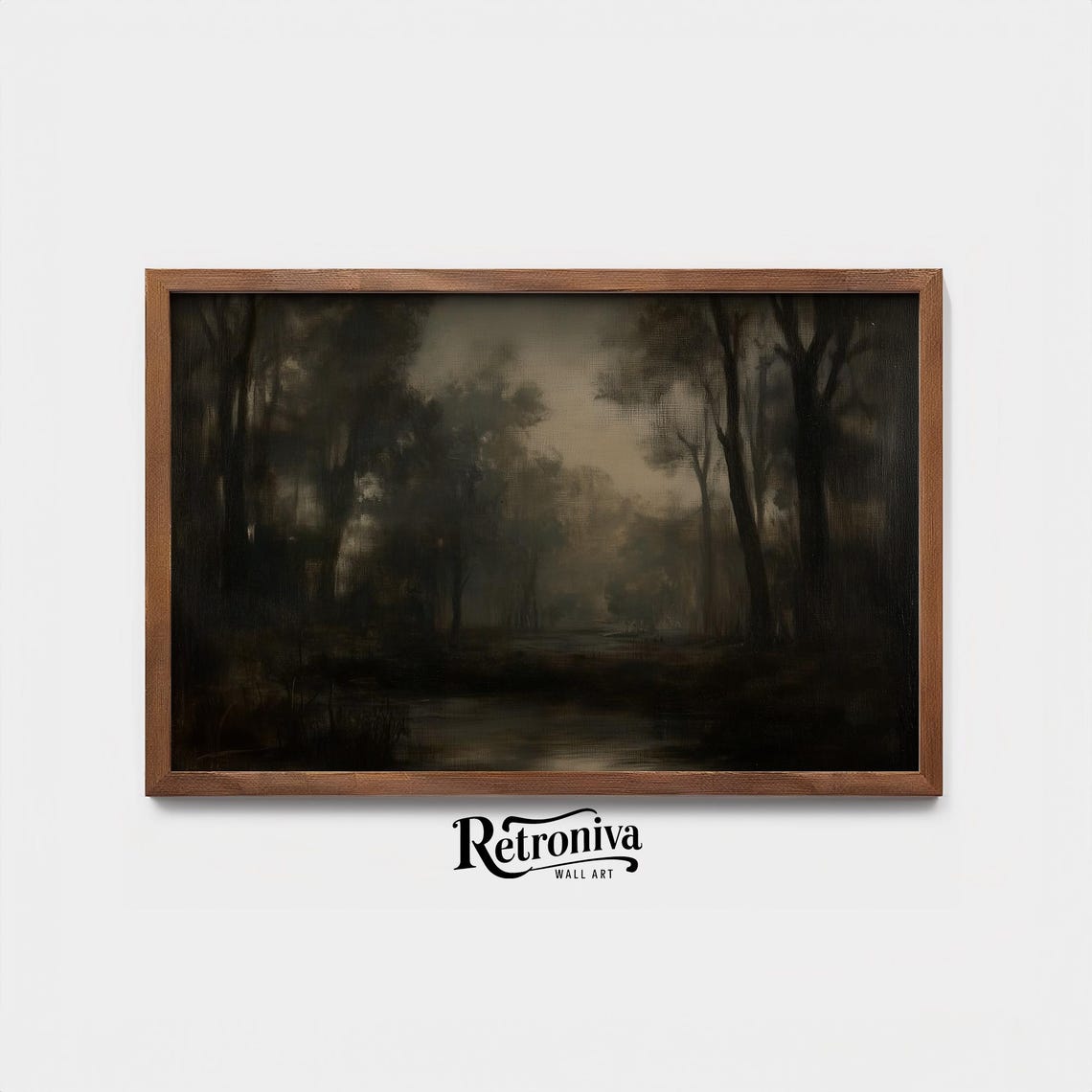Muted Country Night Landscape Vintage Oil Painting Moody Creek Antique Wall Art Dark Academia Print Retroniva Art Ngt 003 - Image 3