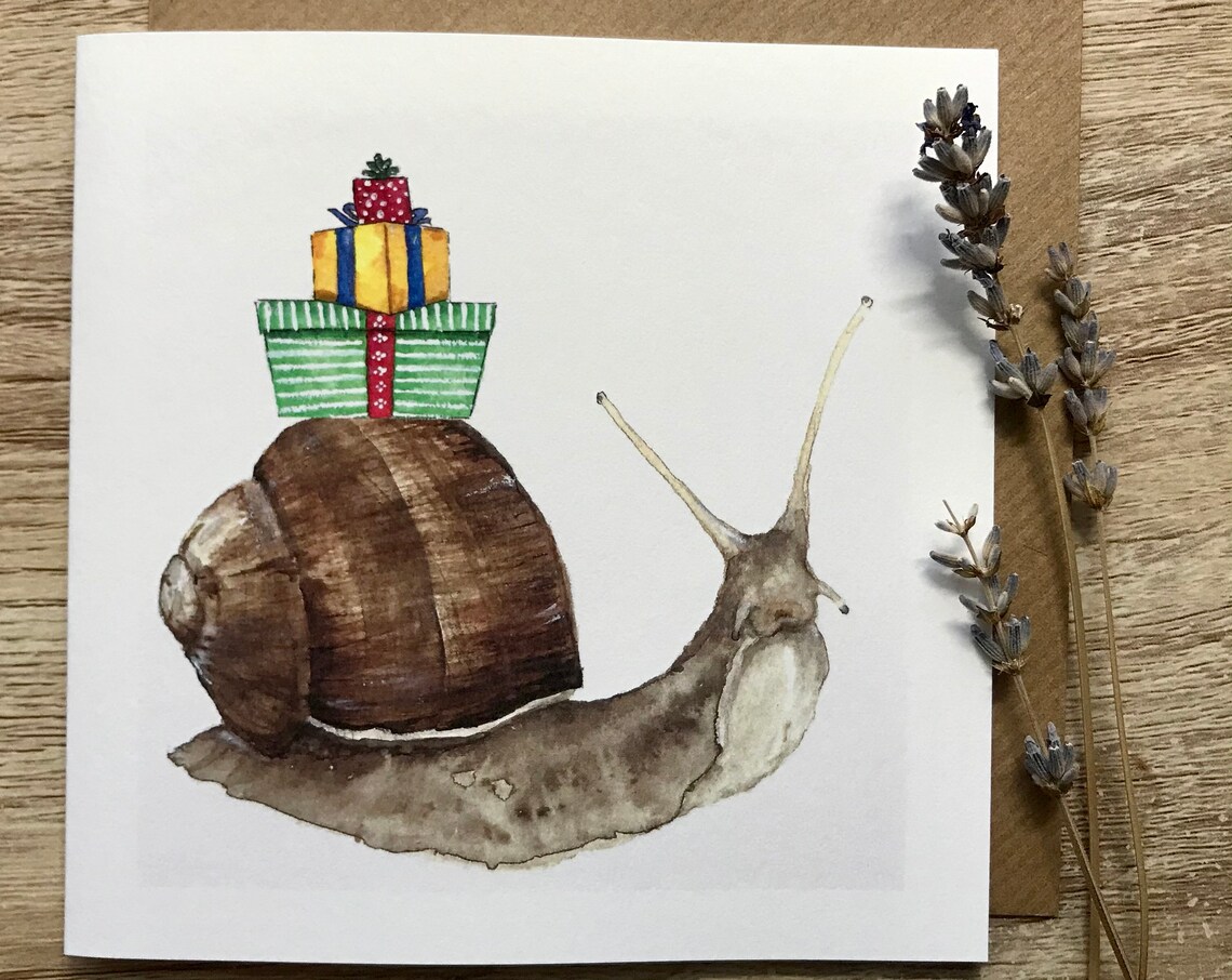 Snail Presents Art Print, Whimsical Gift Motif