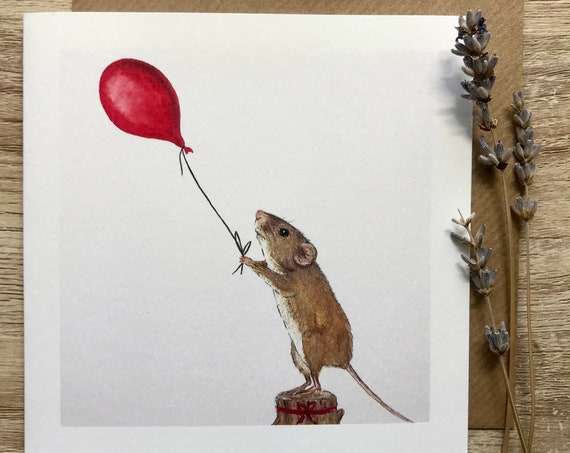 Mouse Balloon Card Art Print
