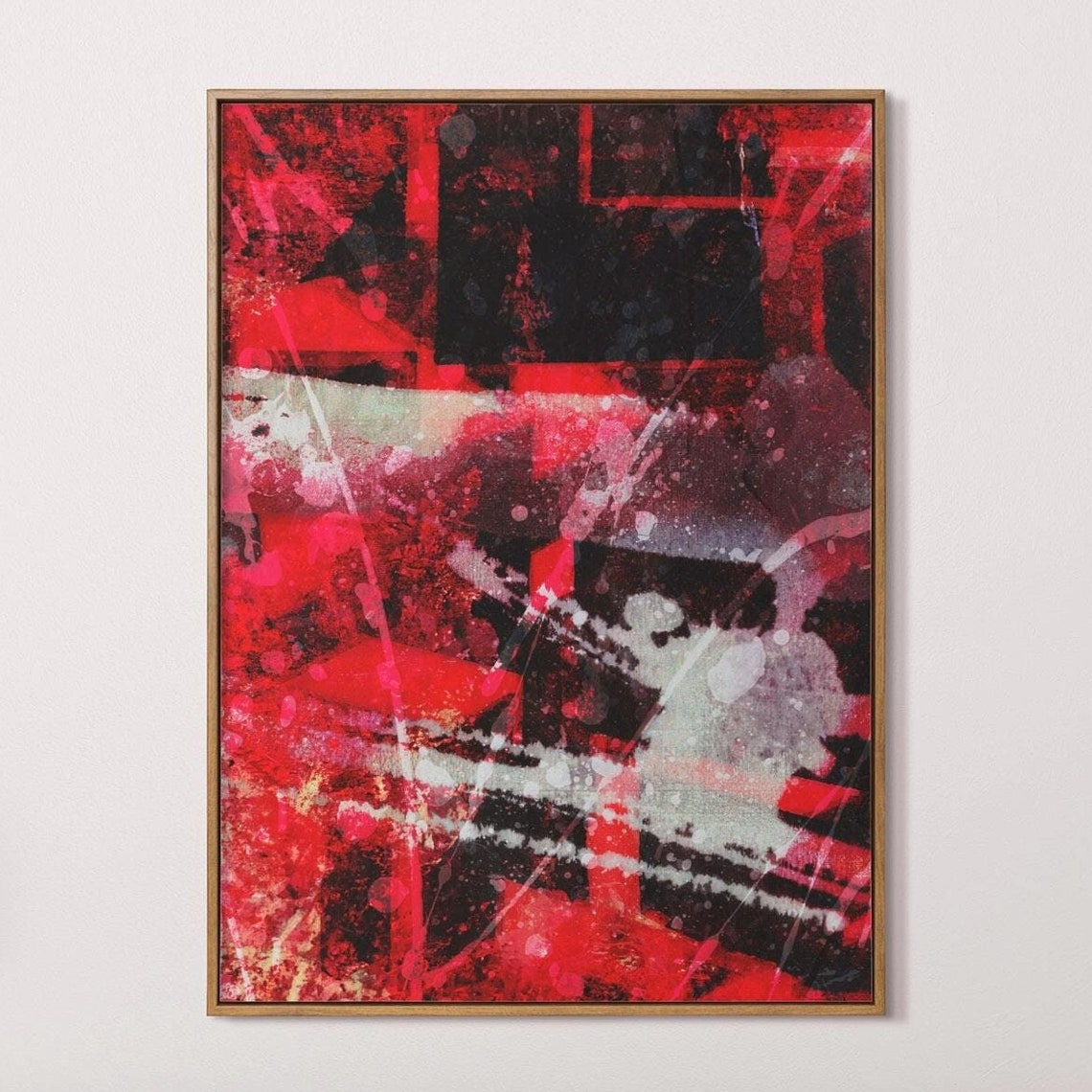 Abstract Geometric Painting Acrylic On Paper Red White Black Lines And Strokes Art Abstract Print