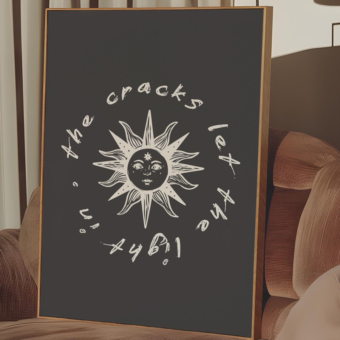 The Cracks Let The Light In White Sun Face Black Celestial Poster - Image 2