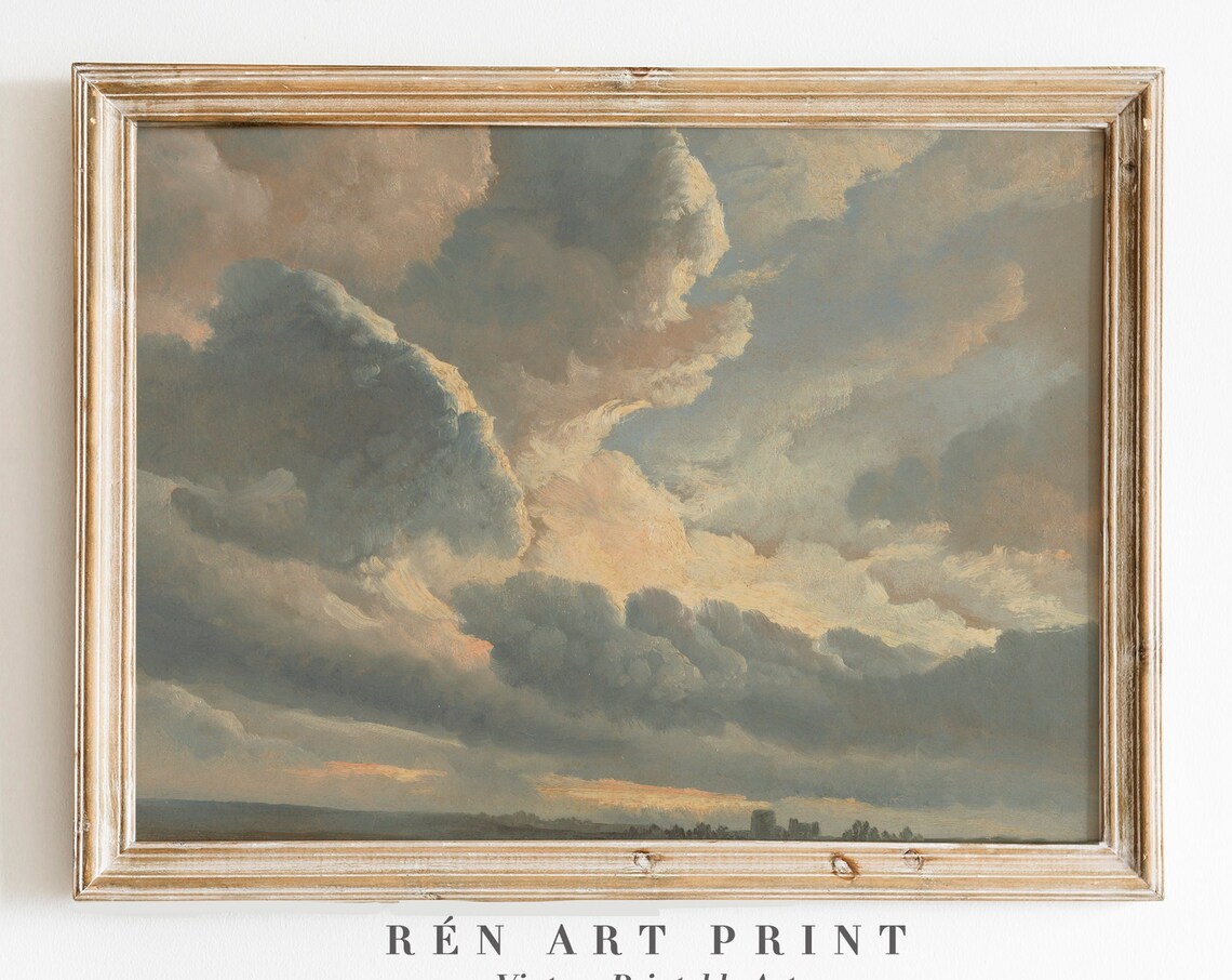 Clouds Painting Vintage Neutral Landscape Art Print