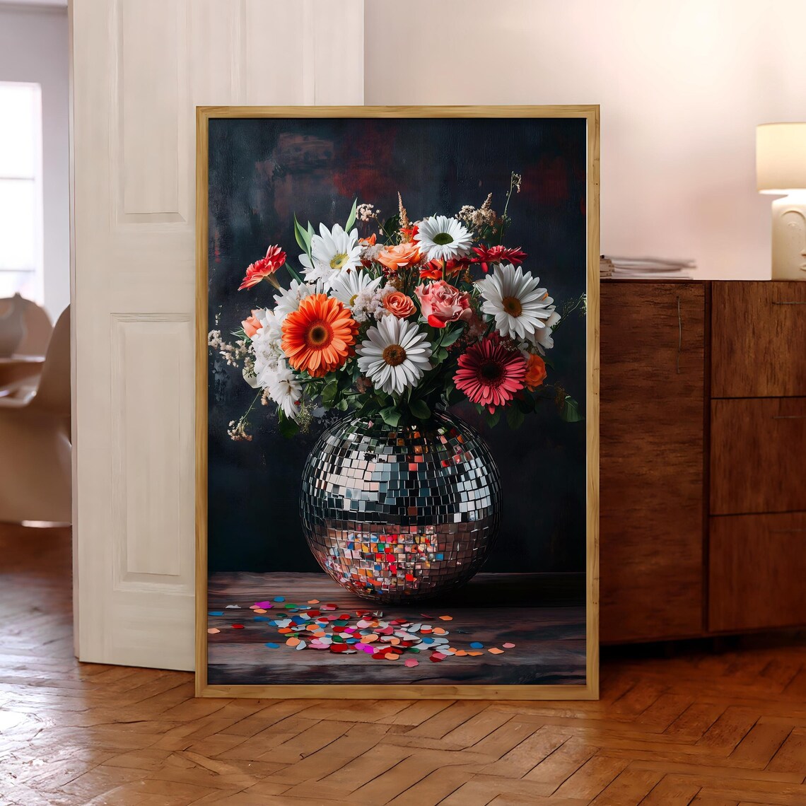 Disco Ball Florals Art Print, Retro Wildflower Bouquet
