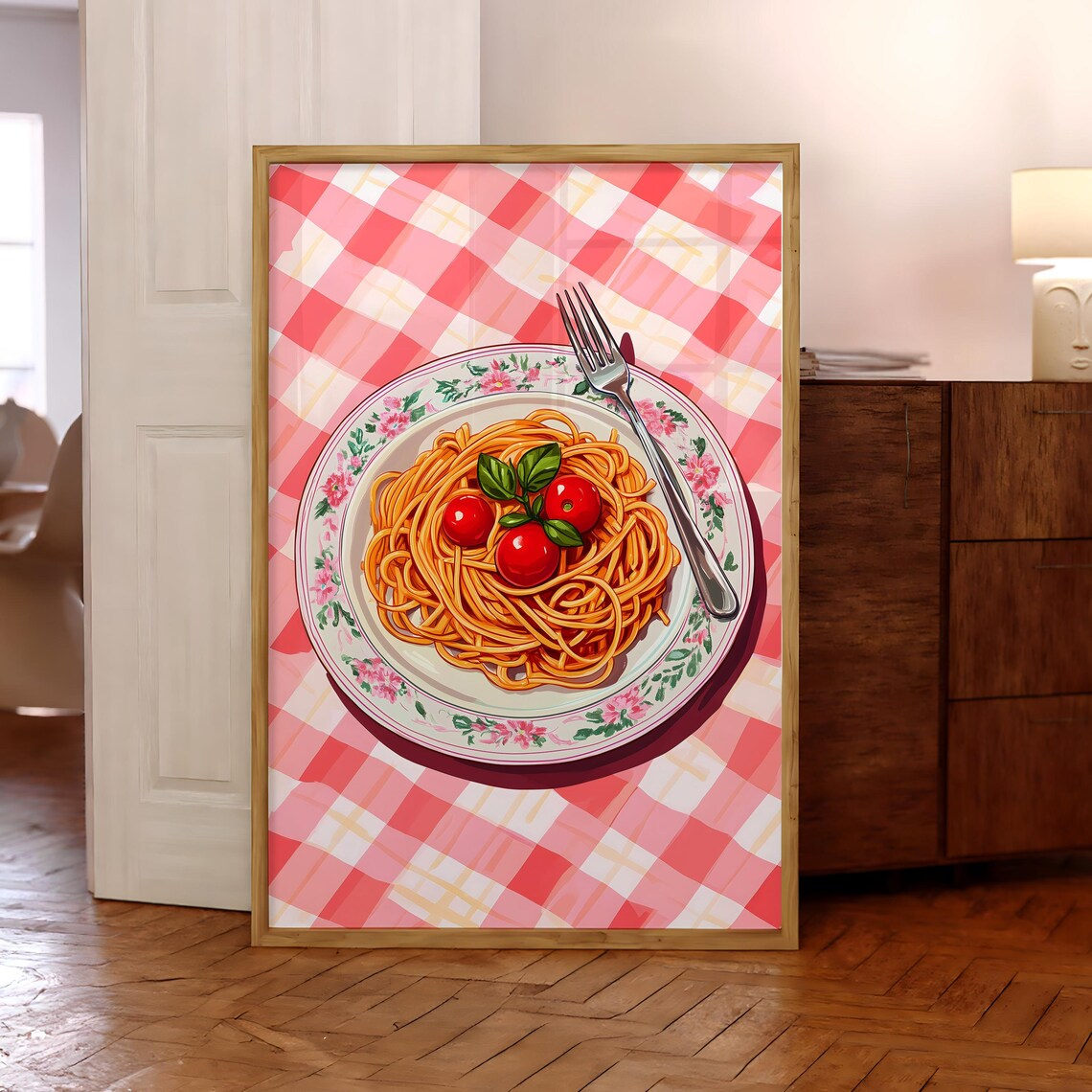 Spaghetti With Tomatoes Italian Kitchen Retro Food Still Life Poster