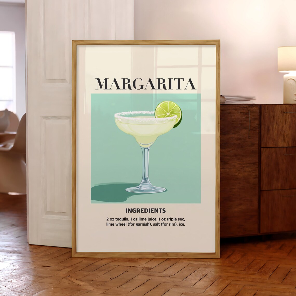 Classic Margarita Recipe Ingredients Tequila Lime Retro Kitchen Poster