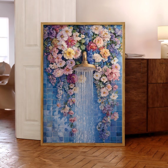 Floral Bathroom Print Vibrant Art Botanical Poster Watercolor Shower Wall Flower Decor Optional Frame