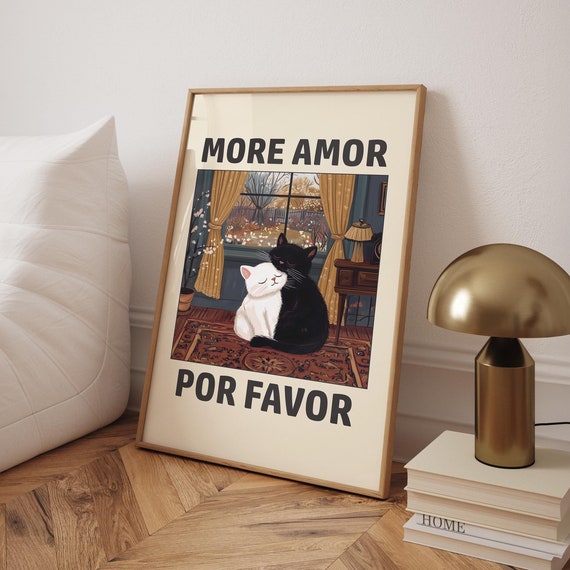 Cat Love Poster Cute Art Minimalist Cats Wall Funny More Amor Por Favor Print Retro Digital File