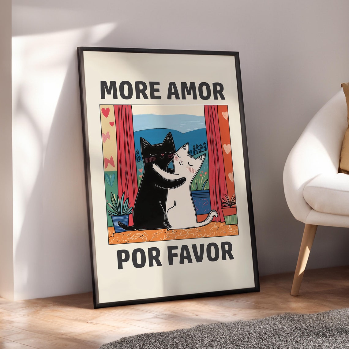 More Amor Por Favor Hugging Cats Spanish Love Quote Cat Poster