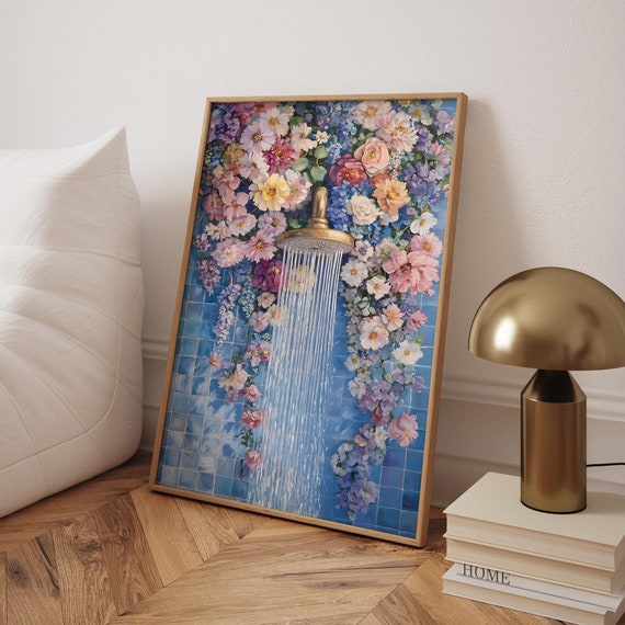 Floral Bathroom Print Flower Wall Decor Botanical Poster Vibrant Art Shower Watercolor Digital File