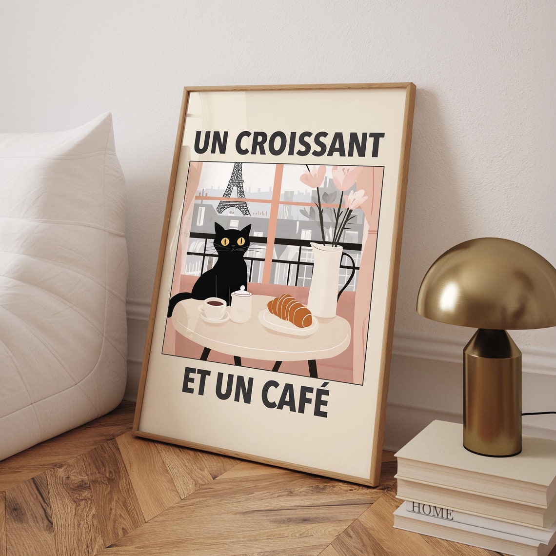 Un Croissant Et Un Cafe Black Cat Eiffel Tower Window Poster