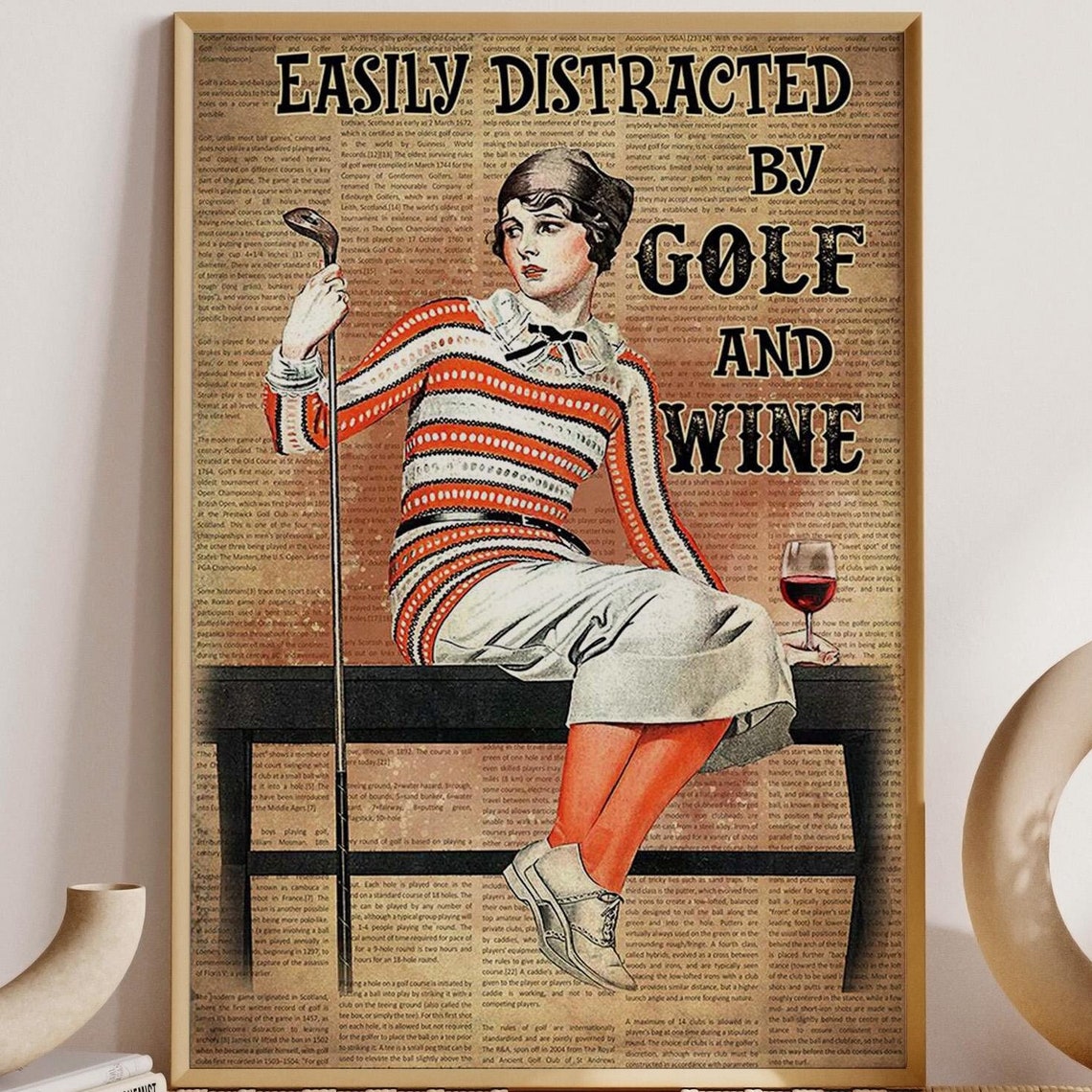 Easily Distracted by Golf and Wine Vintage Golf Lady Wall Poster