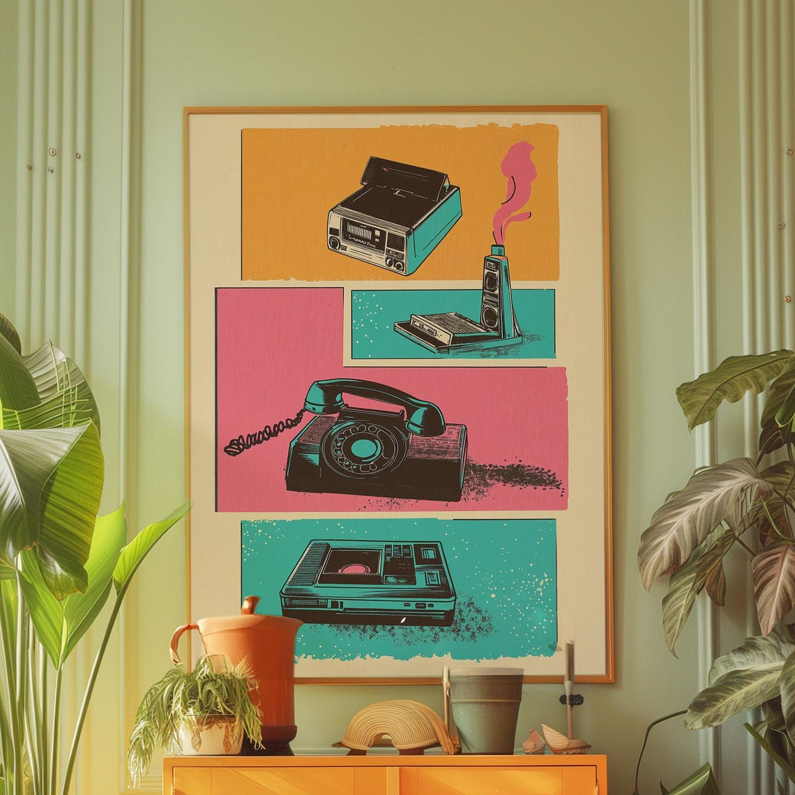 Retro Tech Pop Art Rotary Phone Turntable VCR Nostalgia Poster - Image 5