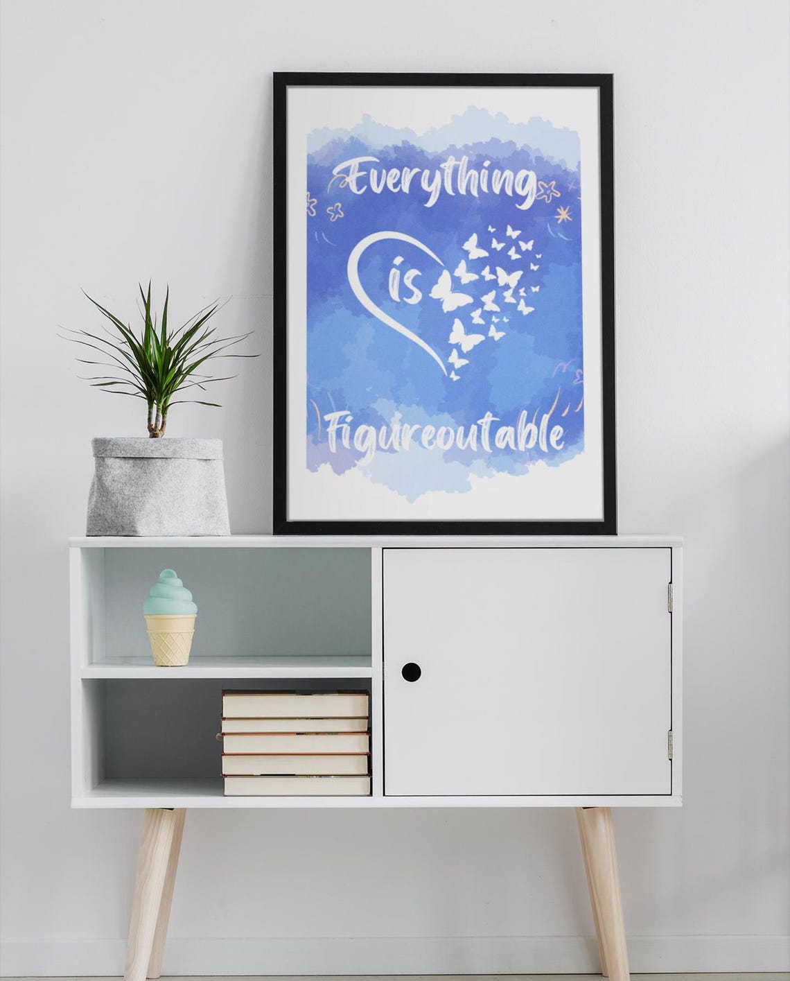 Everything Is Figureoutable Blue Watercolor Butterfly Quote Art Poster - Image 2