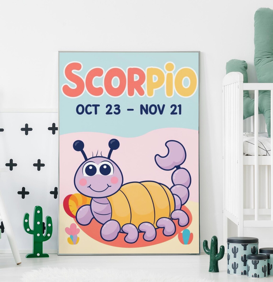 Scorpio Zodiac Nursery Print Cute Cartoon Scorpion Star Sign Kids Room - Image 2