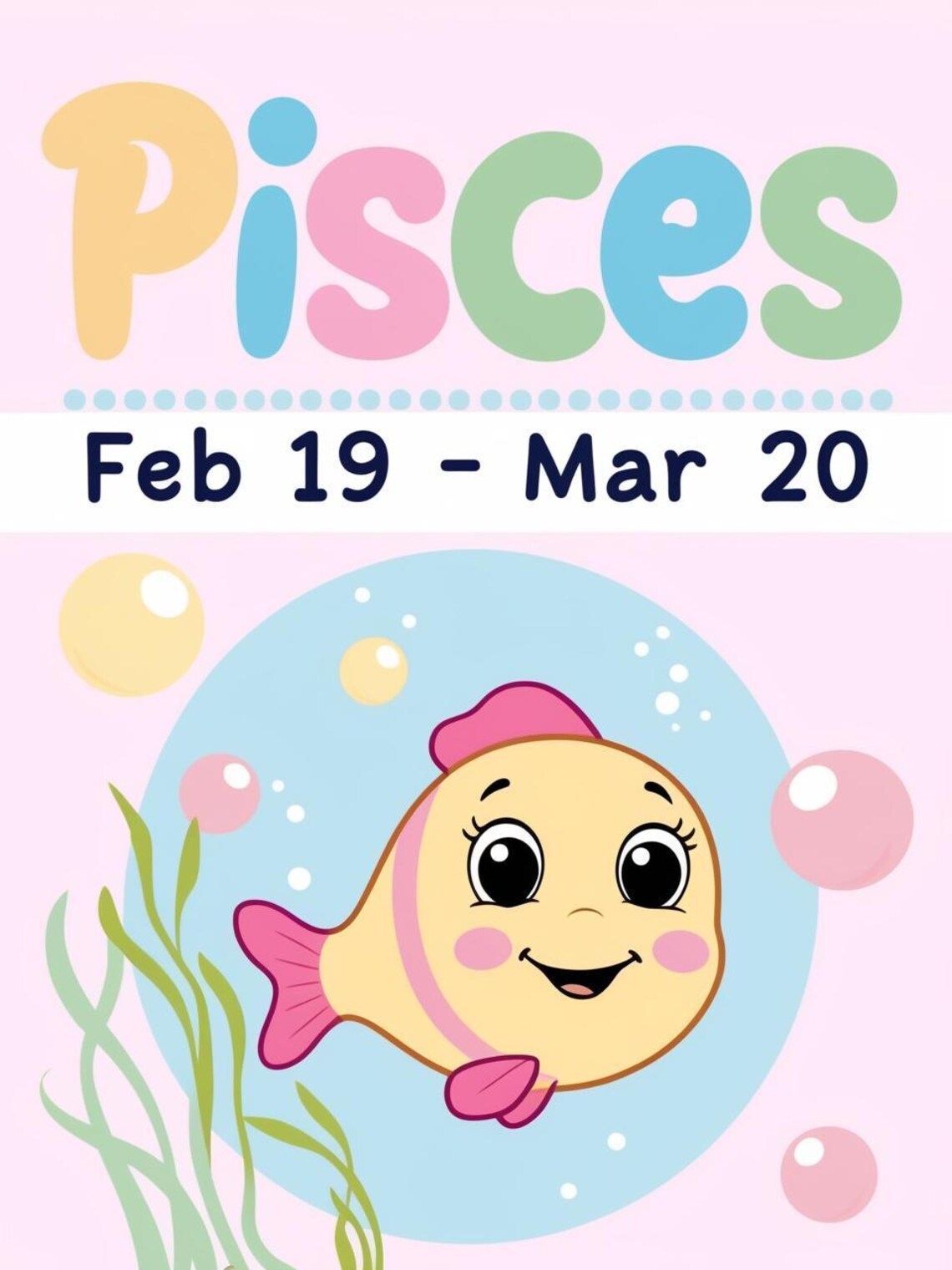 Pisces Zodiac Nursery Print Pastel Fish Baby Girl Room Decor - Image 3