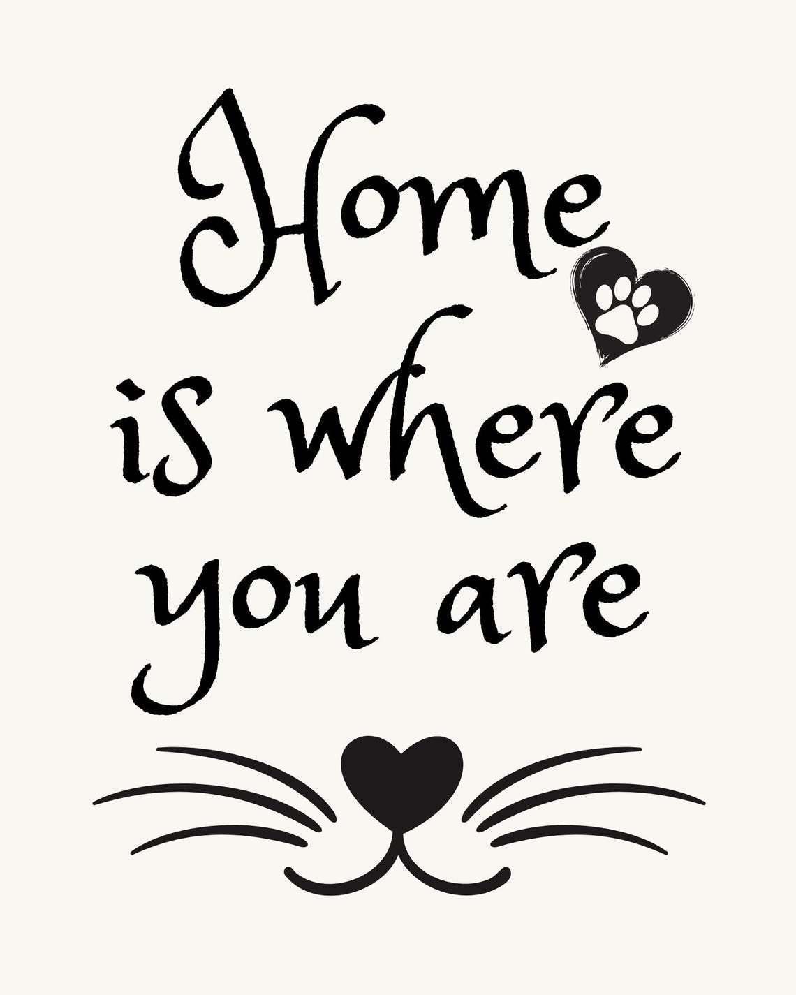 Home Is Where You Are Cat Whiskers Quote Black White Wall Art Poster - Image 3