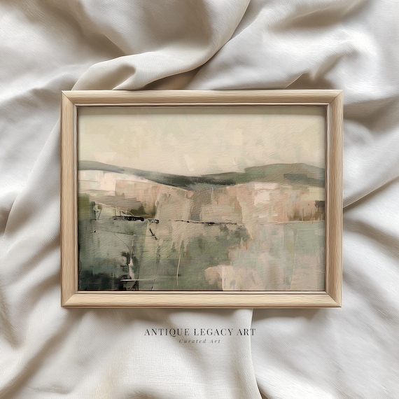 Minimal Abstract Landscape Wall Art Modern Countryside Summer Decor Neutral Beige Green Pastel Painting Print