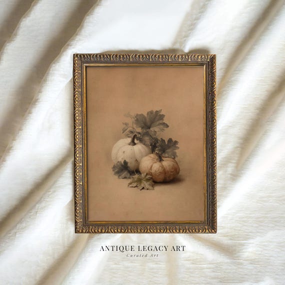Vintage Pumpkin Still Life Art Print, Rustic Autumn Harvest