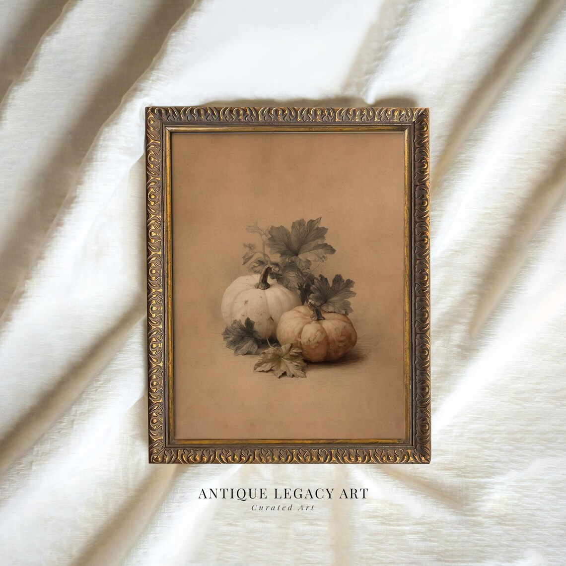 Vintage Pumpkin Still Life Art Print, Rustic Autumn Harvest