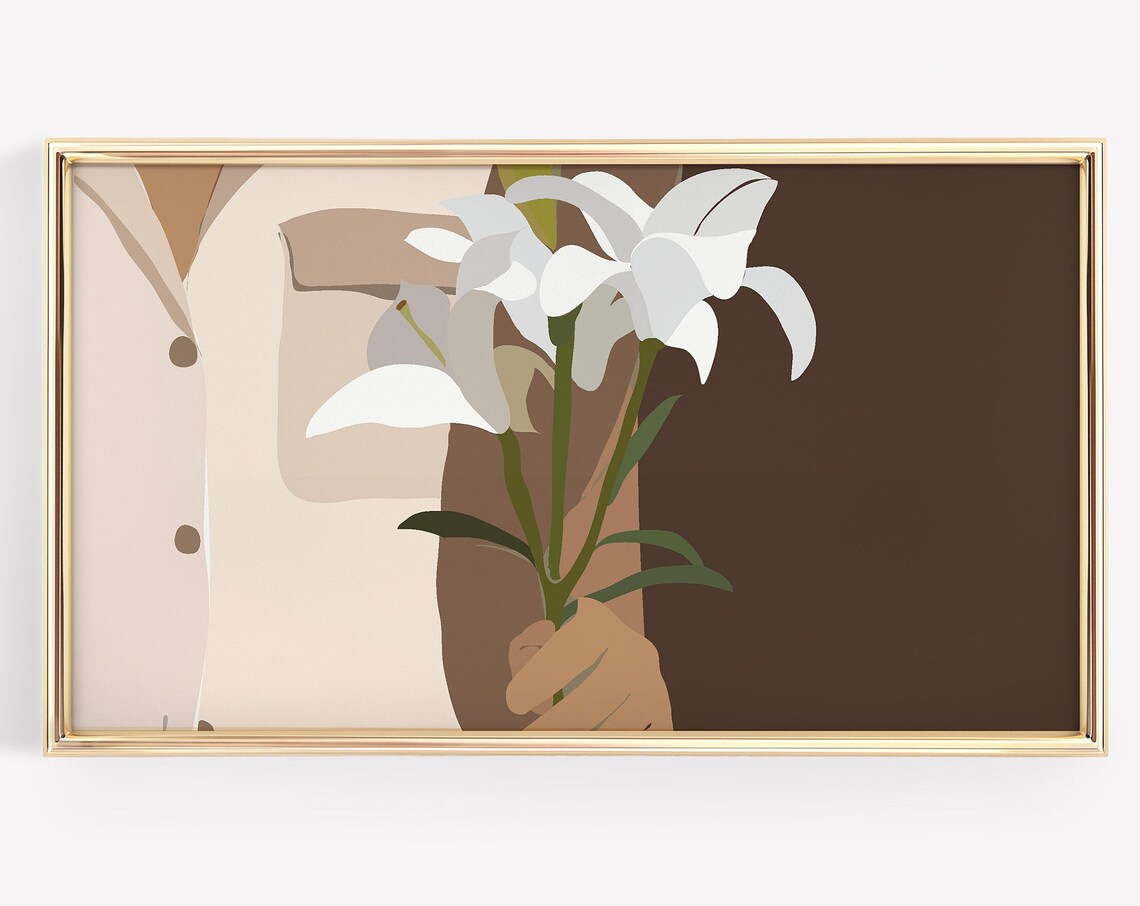 Modern Hand Holding White Lilies Neutral Botanical Decor Poster