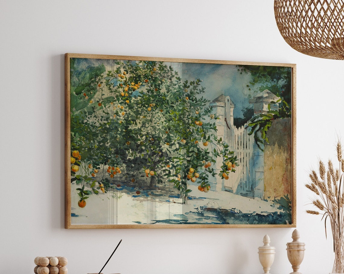 Orange Tree by White Gate Mediterranean Watercolor Art Poster