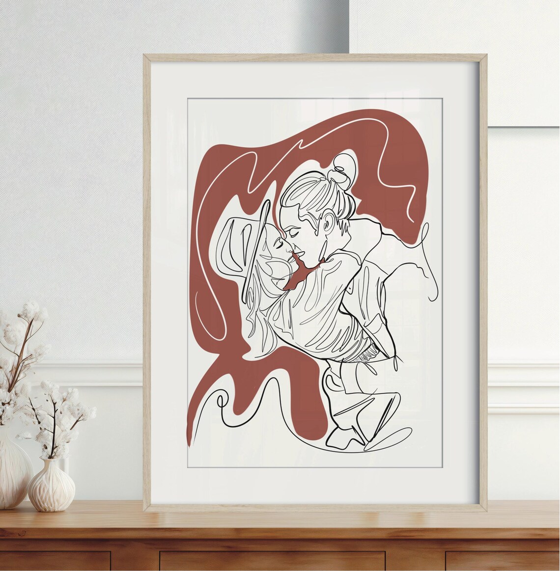 Joyful Hat Wearing Couple Kiss Custom Line Art From Photo Poster - Image 4