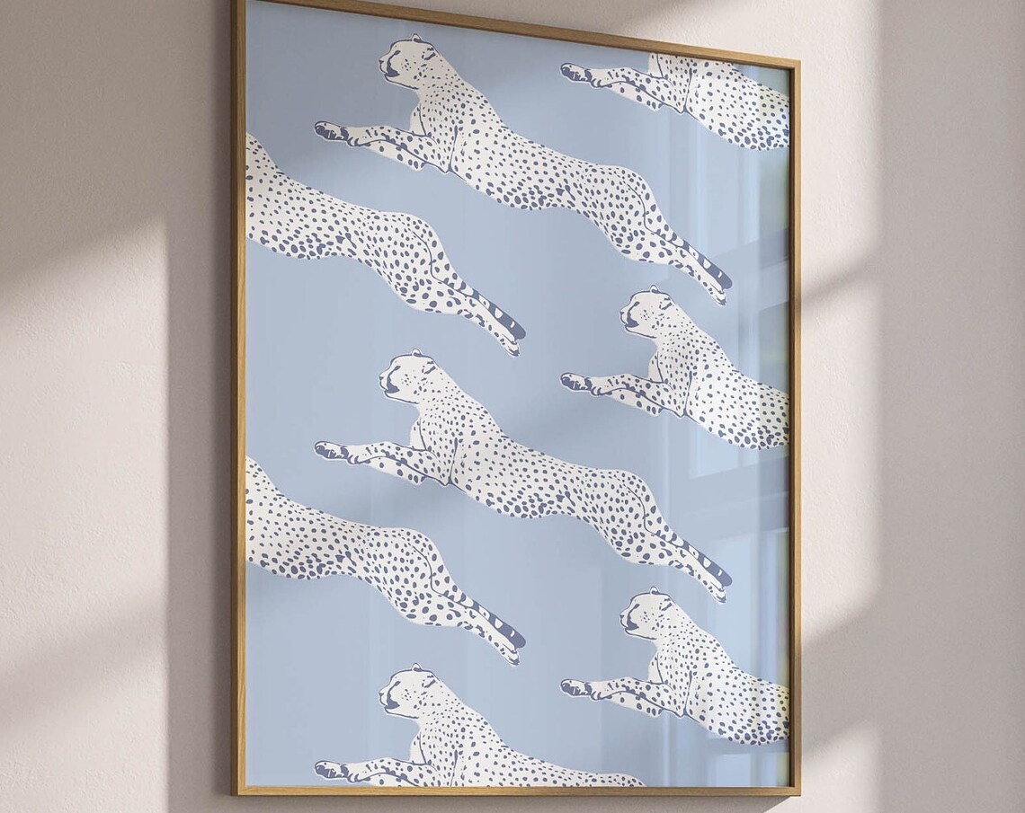 Navy Blue Preppy Animal Poster, Apartment Decor