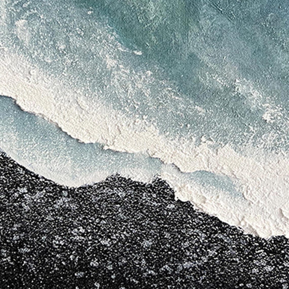 Aerial Beach Foam Waves Breaking on Black Sand Teal Ocean Wall Art - Image 3