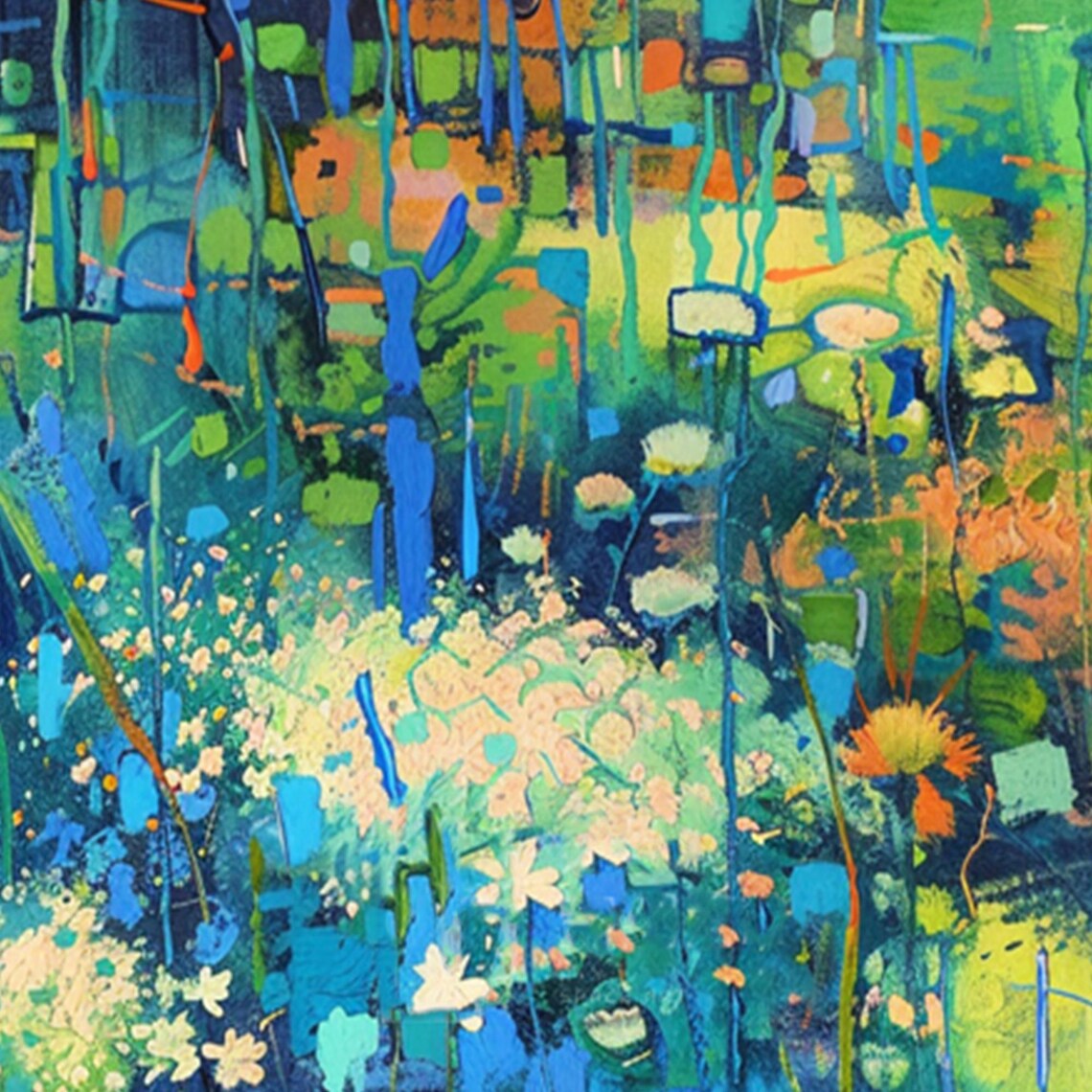 Emerald Green Wildflower Meadow Abstract Oil Painting Poster - Image 4