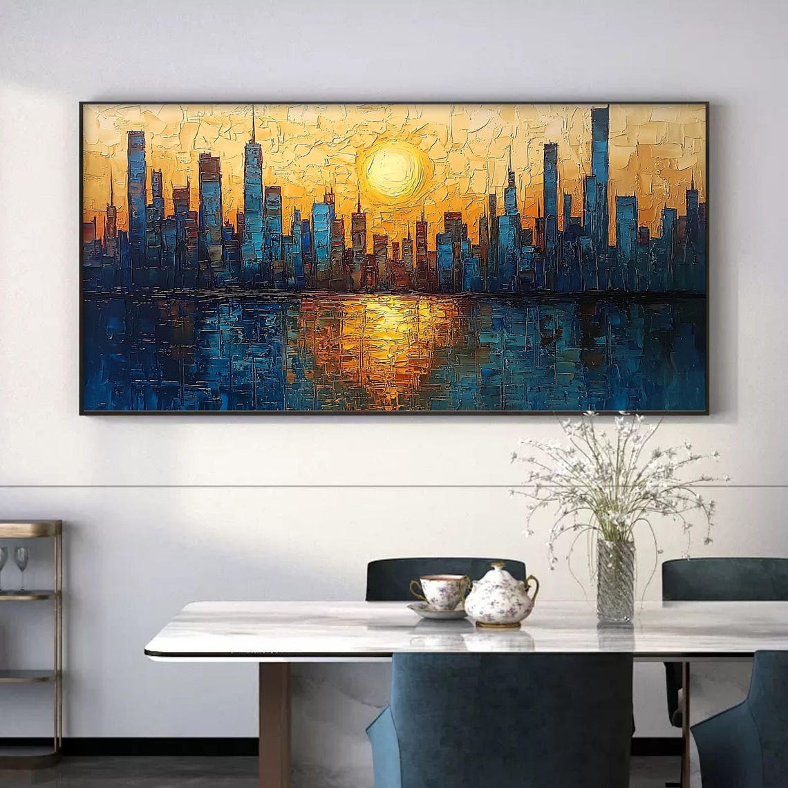 Golden Sunset City Skyline with Skyscrapers Reflection Wall Art - Image 5