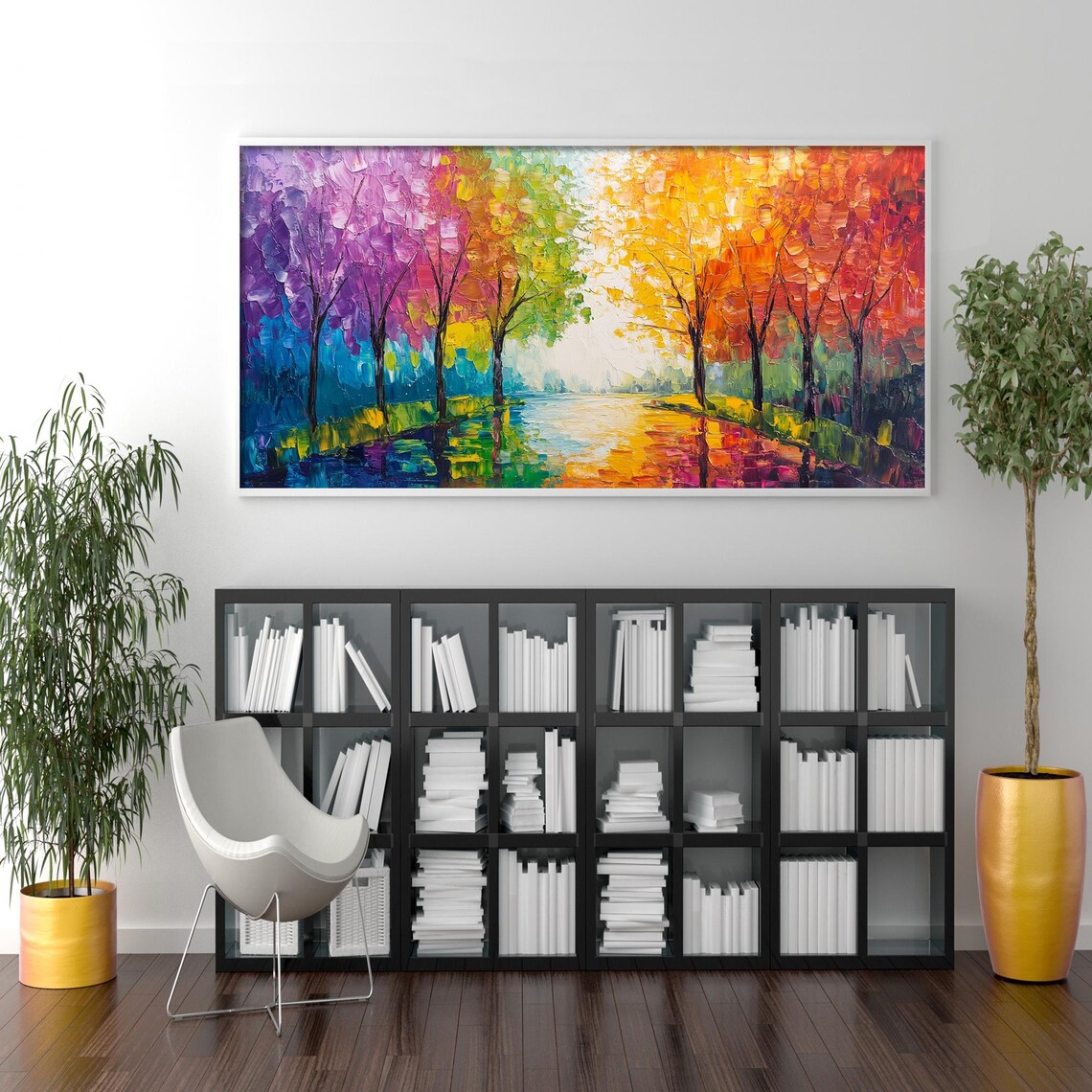 Original Tree Oil Painting On Colorful Forest Wall Art Large Art Hand Painted Impasto Textured Painting Living Room Decor - Image 2