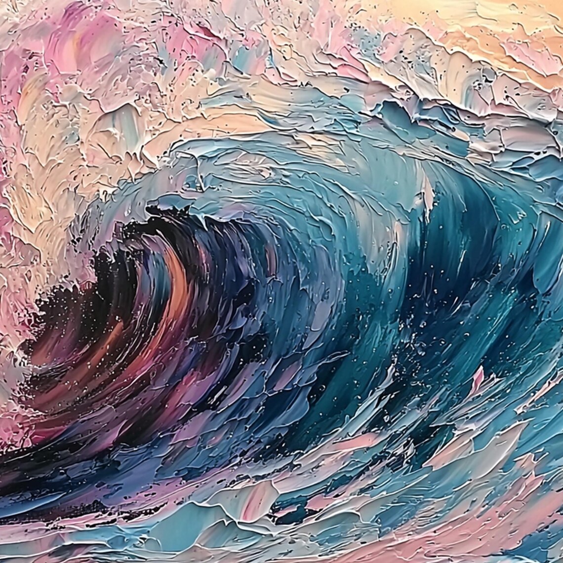 Ocean Wave Oil-Painting-Style Art Print, Coastal Decor - Image 3