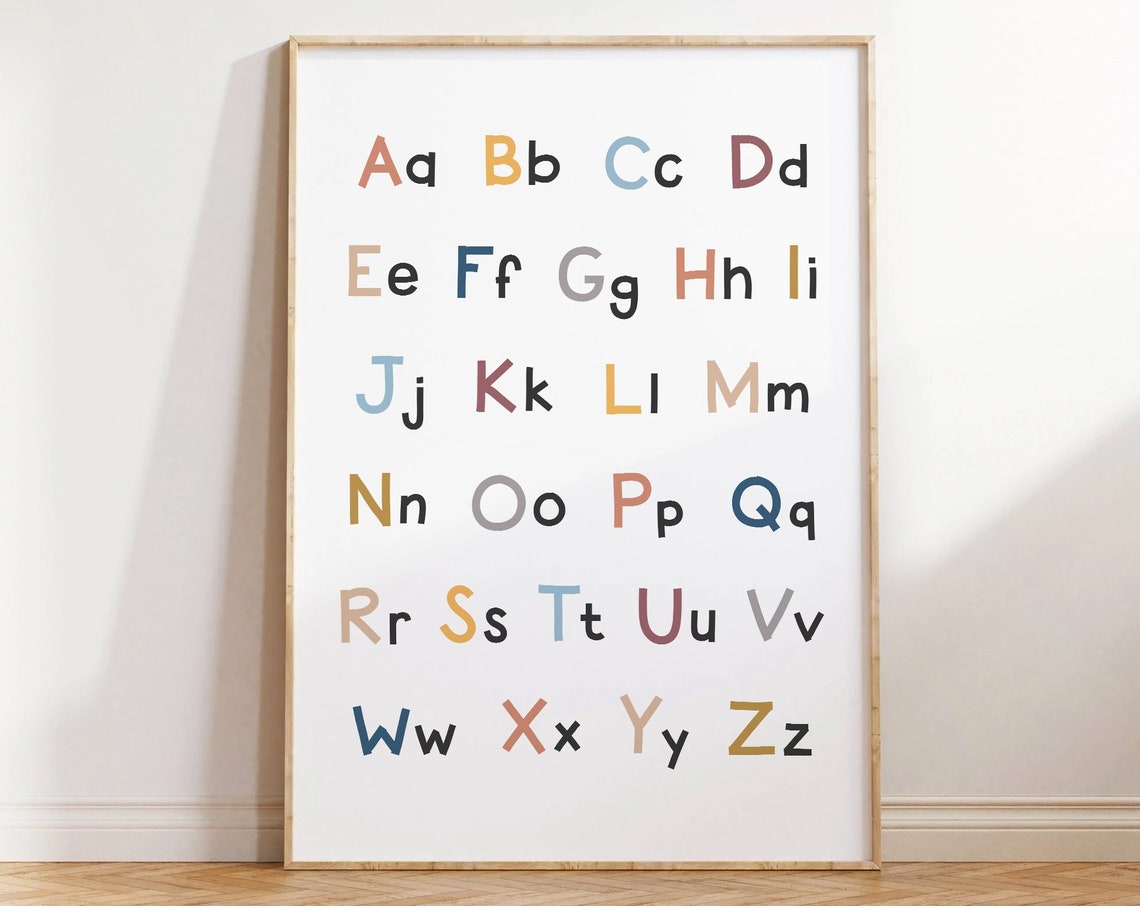 Alphabet Uppercase Lowercase Colorful Letters Educational Poster