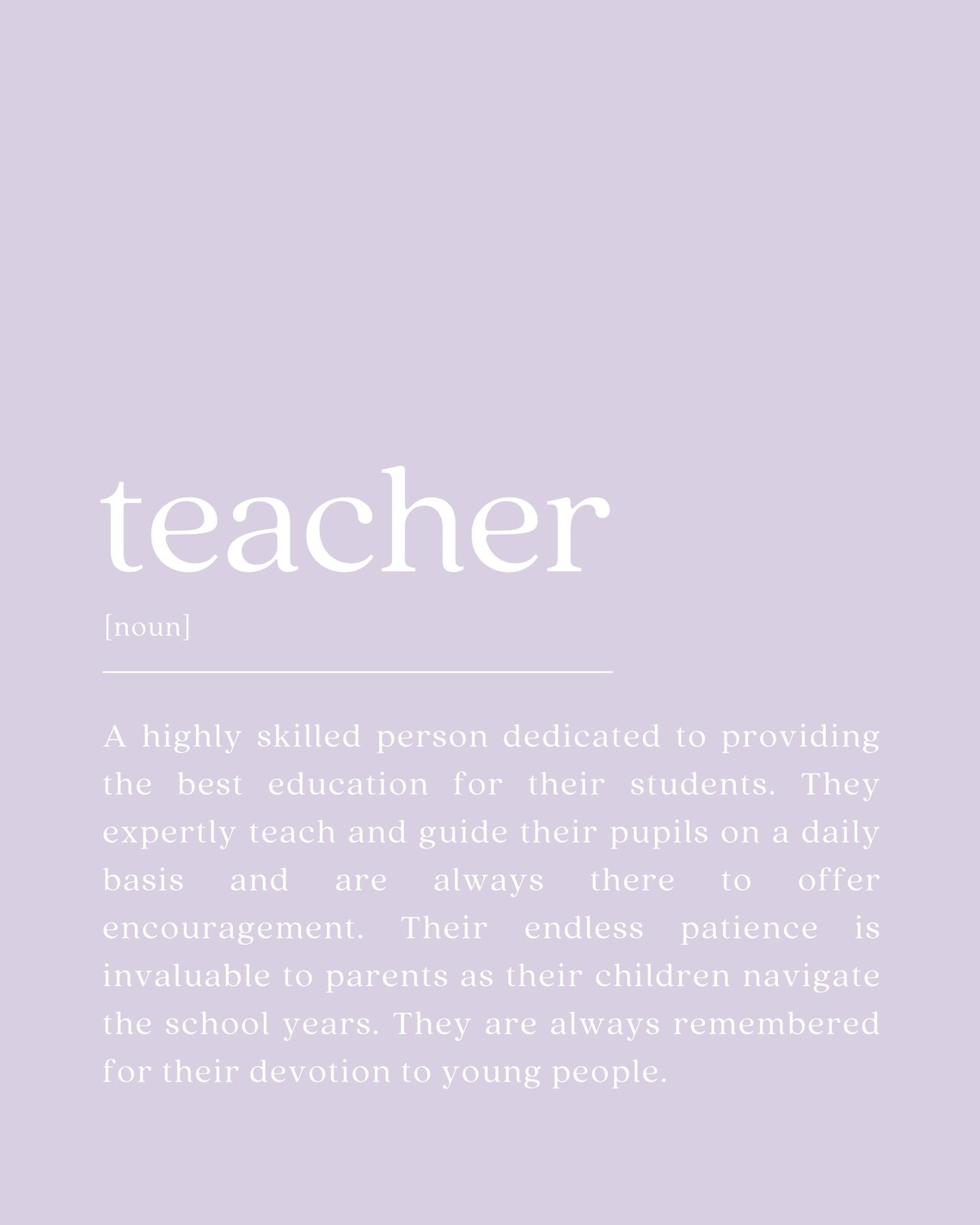 Teacher Dictionary Definition Lavender Minimalist Gift Poster - Image 2