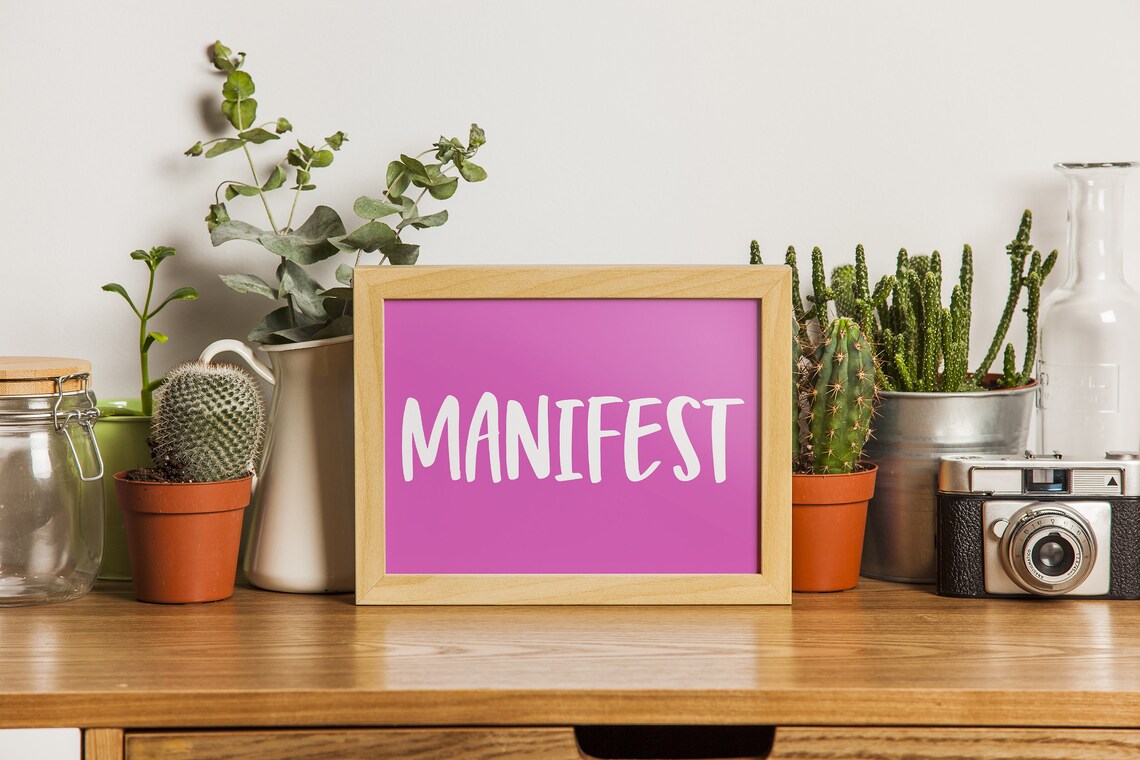 Manifest White Script On Hot Pink Bold Minimalist Motivational Wall Poster - Image 5